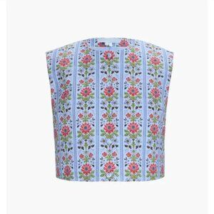 Hill House Home The Rosalie Top - Blue Floral Block Stripe XS NWT